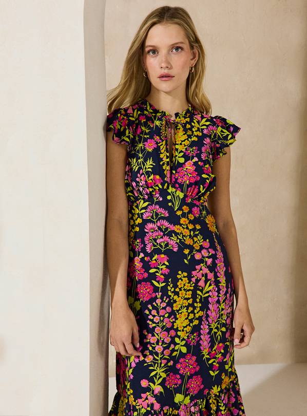 EVERBELLE Navy Floral Tiered Midaxi Dress 8